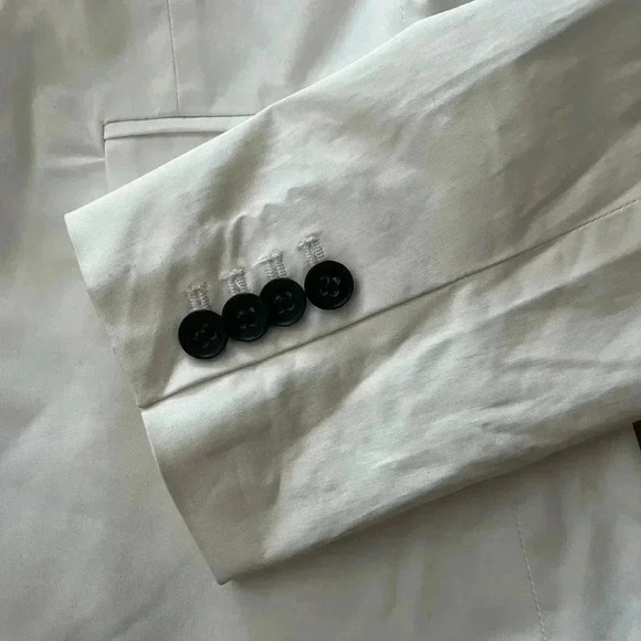 [10]Club Monaco White Cotton Black Collar Lined Single  Breasted Blazer - Picture 7 of 13